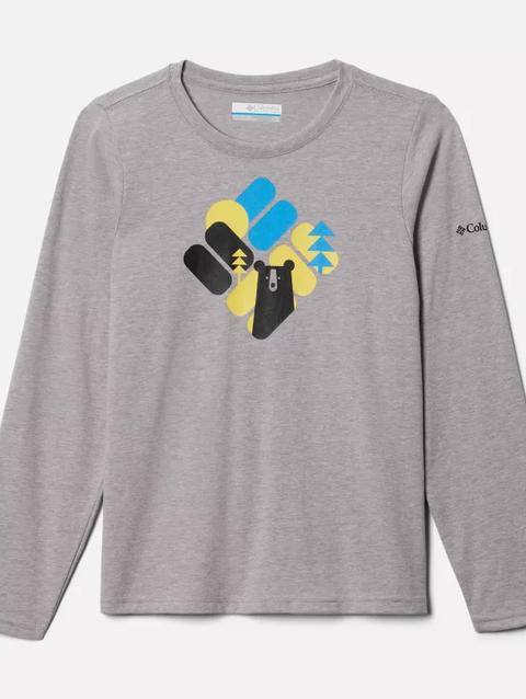 Boys' Dobson Pass™ Long Sleeve Graphic T-Shirt Columbia Grey Heather, Bearly Hidden