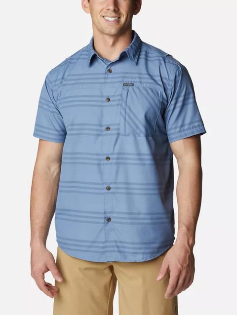 Men's Homecrest™ Short Sleeve Shirt Bluestone, Coll Navy Surf Stripe