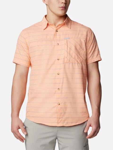 Men's Homecrest™ Short Sleeve Shirt Apricot Fizz Scattered Stripe