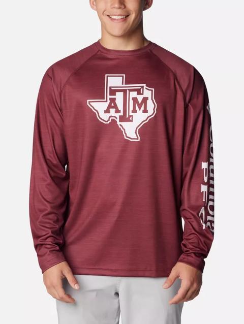 Men's Collegiate PFG Terminal Tackle™ Heather Long Sleeve Shirt - Texas A&M TAM - Deep Maroon Heather