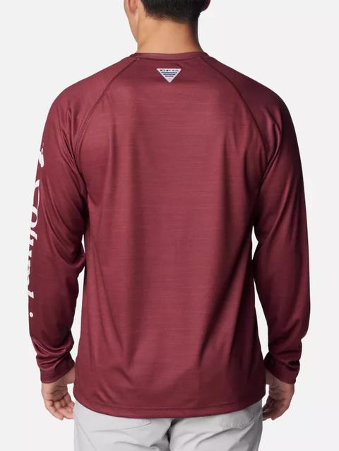 Men's Collegiate PFG Terminal Tackle™ Heather Long Sleeve Shirt - Texas A&M TAM - Deep Maroon Heather